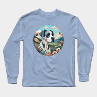 Harlequin Great Dane Landscape Long Sleeve T-Shirt